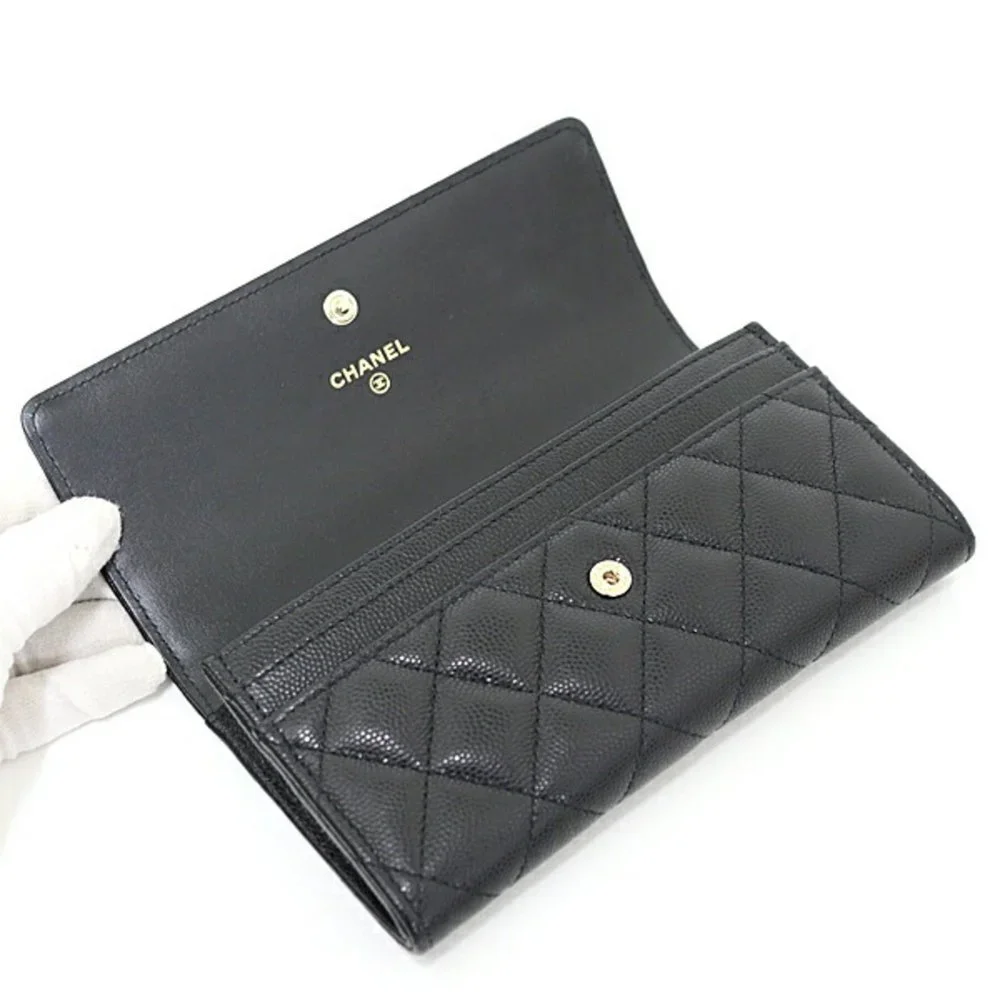 CHANEL Black Caviar Leather Logo Wallet - Picture 2 of 6